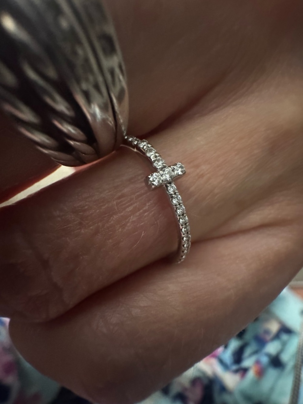 Tiffany & Co. Silver Pavé Cross Band - White